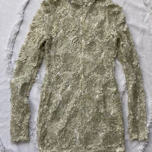 Designer Zeynep Arcay Floral Silk Dress Mint sz 0 2 runway RARE turtleneck retro - Picture 3 of 8